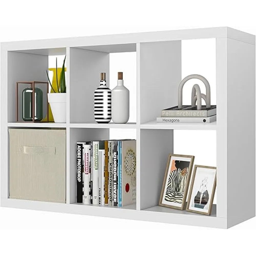Bookshelf with Storage Bin, 3-Cube Storage Organizer, Modern Wood Open Bookcase, Multifunctional Display Shelf for Living Room, Bedroom, Home Office, White