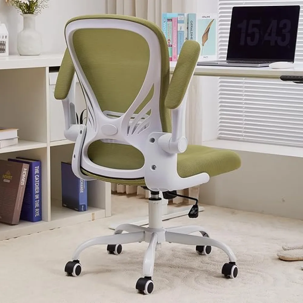 Comfortable Desk Chair Ergonomic Office Chairs with Lumbar Supoort and Flip-up Armrest Comfy Computer Chairs Study Chair for Home Office Olive-Green