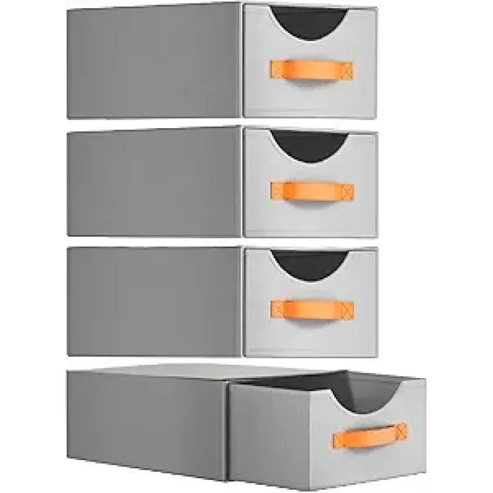 Large Stackable Storage Drawers,Closet Storage Drawers,Closet Organizers And Storage,Closet Bins,Collapsible Organizer For Bedroom, Living Room,4 Pack,Grey