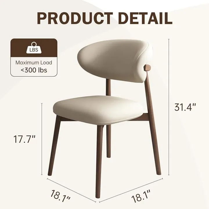 Upholstered Dining Chairs Set of 2,Mid Century Modern Kitchen Chairs with Back and Wood Frame,Faux Leather Dinner Chairs (Light Khaki + Light Walnut Legs, Set of 2)