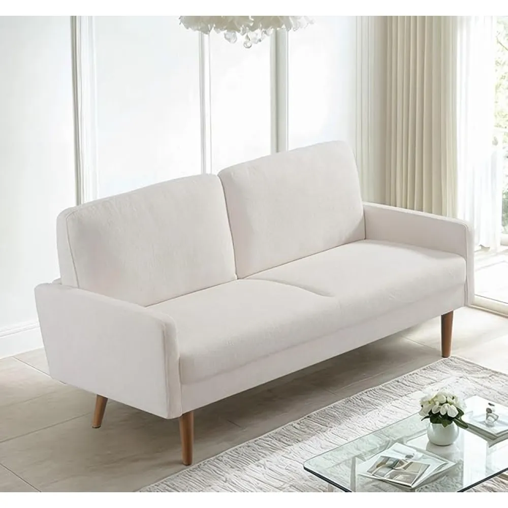 Velvet Sofa, European Style with Sleek Design, Modern Vintage Flair, Upholstered 3 Seater Couch, Chic Living Room Furniture Seating for Home, Apartment or Office, Ivory