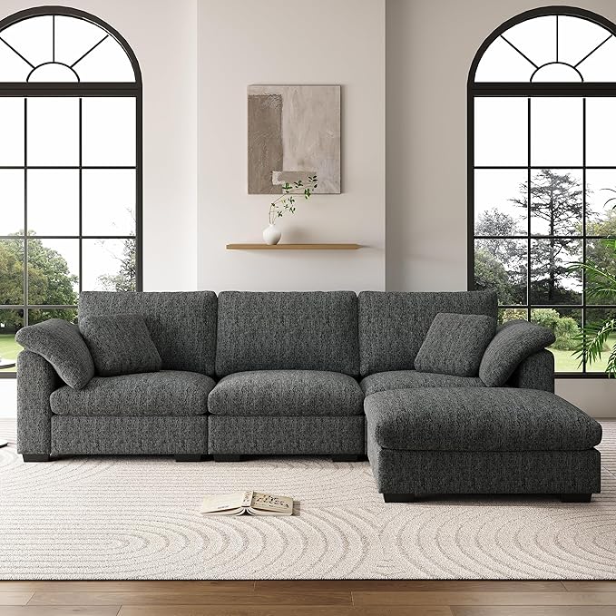 115" Oversized Modular Sectional Sofa, Large Sectional Couches for Living Room, Cloud Couch Sectional Sofa Modular Couch with 1 Storage Ottoman, Chenille deep seat L Shaped Couchs, Darkgray