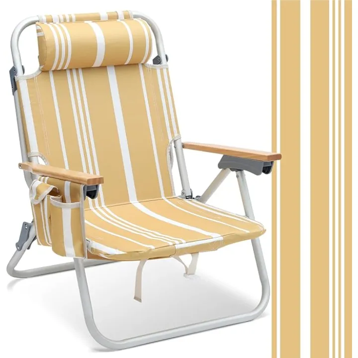 Sekey Aluminum Beach Chair for Adults with 5-Position Classic Lay Flat, Lightweight Folding Backpack Beach Chair with 2 Cooler Bag, Towel Bar, Cup Holder & Phone Holder for Outdoor, Camping, Lawn