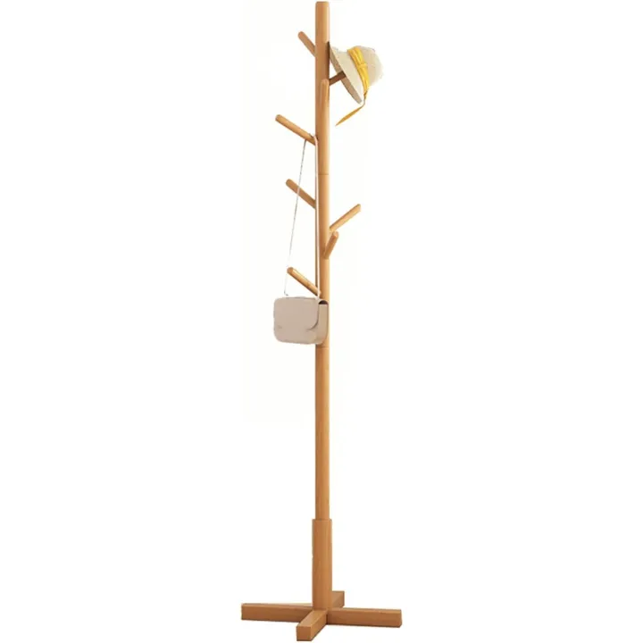 Free-Standing Coat Rack Clothes Display Stand,Coat Tree Entryway Coat Rack Stand 8 Hooks,Sturdy Wooden Coat Rack Stand Home or Office Floor Hanger,Wood Color (Wood Color)
