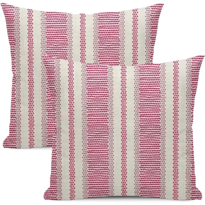 Boho Pillow Covers 18x18 Set of 2 Hot Pink Stripes Polka Dot Throw Pillow Covers Outdoor Decoration Bohemian Modern Abstract Decorative Pillowcase Farmhouse Linen Cushion Cover for Couch Sofa