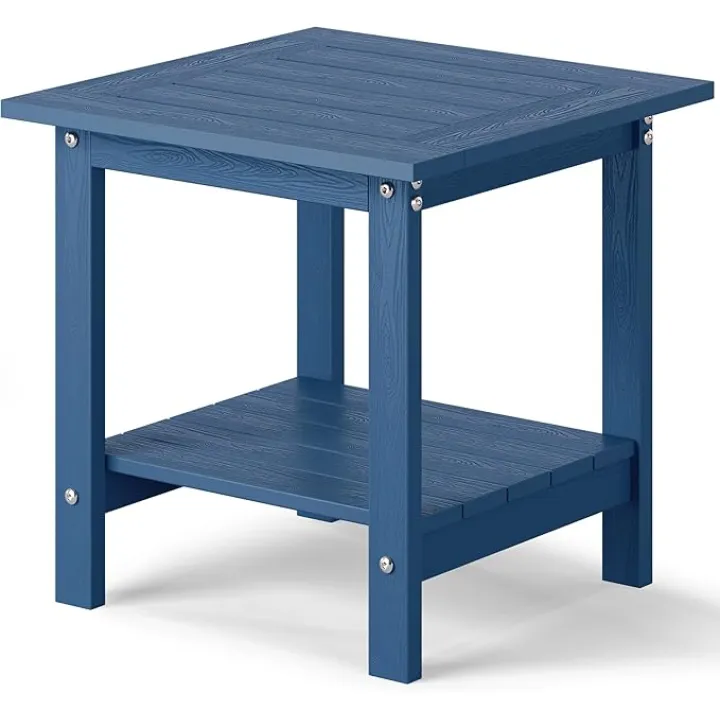 YEFU Outdoor Side Table for Patio: 16x16 in HIPS Small Square Outdoor End Table - 2-Tier Adirondack Tables for Patio Porch Poolside Living Room Beach Bedroom, Navy