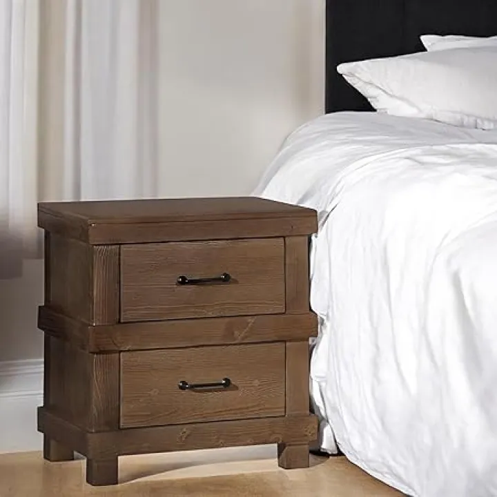 Maximize Bedroom Storage with Antique Oak Finish Nightstand, Two Spacious Drawers, Smooth Operation, Elegant Design
