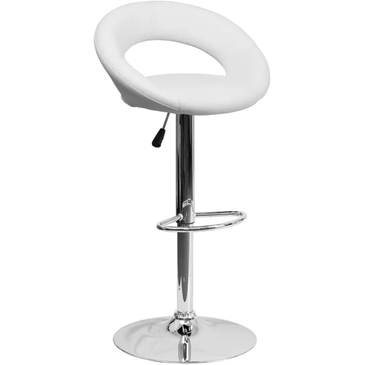 Vinyl Rounded Back Adjustable Height Barstool with Chrome Base Bar Chair