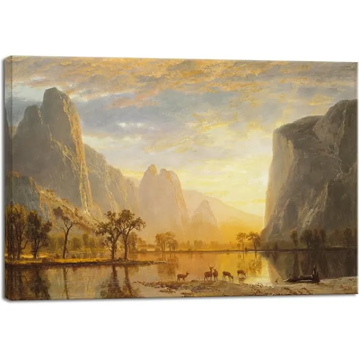 Wieco Art Canvas Prints Wall Art Valley of the Yosemite (1864) by Albert Bierstadt Canvas Repro Prints for Living Room Home and Office Decorations
