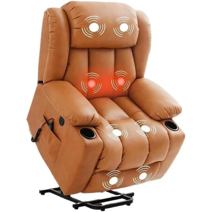Electric Power Lift Recliner Chair for Elderly with 8 Point Massage and Heat, PU Leather Living Room Classic Recliner Sofa with Cup Holder, USB Ports