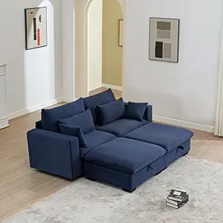 Modular Sectional Sofa with Convertible L/U-Shape, Removable Washable Covers, Deep Seating & Memory Foam - Modern 4-Seater Sleeper with Ottoman for Large Spaces