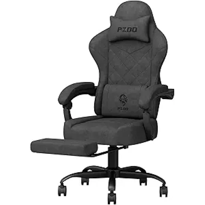 Gaming Chair Ergonomic Gaming Chairs with Lumbar Support, Fabric Gamer Chair Reclining Computer Chair with Footrest, Big Tall Pc Office Chair for Adults, Heavy People, 350 lbs, Teens, Black