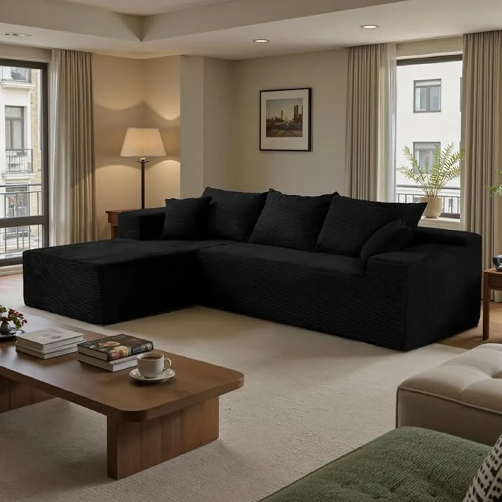 Cloud Sectional Couch with L-Shape Chaise,Modern Modular Sofa with Deep Seat, Upholstered Couches for Living Room Bedroom,No Assembly Required, Black (Left Facing Chaise)