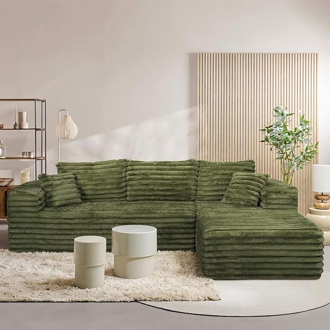 Cloud Sectional Couch with L-Shape Chaise,Modern Modular Sofa with Deep Seat, Upholstered Couches with Right Facing Chaise for Living Room Bedroom, No Assembly Required, Green (Plush Corduroy Fabric)