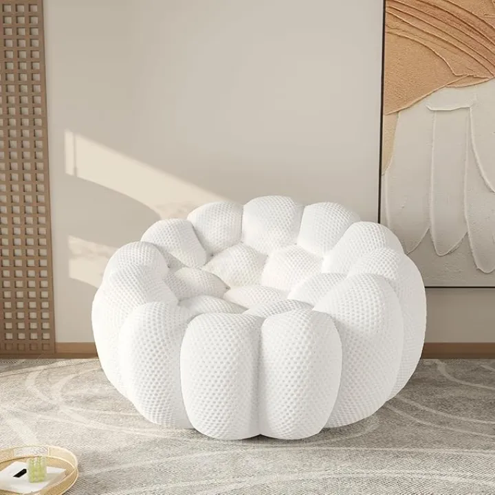 Modern Bubble Sofa Couch, 48.43" Curved Sofas for Living Room, Boneless Large Bean Bag Chair,Deep Seat Single Couch, Floor Sofas Chair Lounge for Home,Light Grey