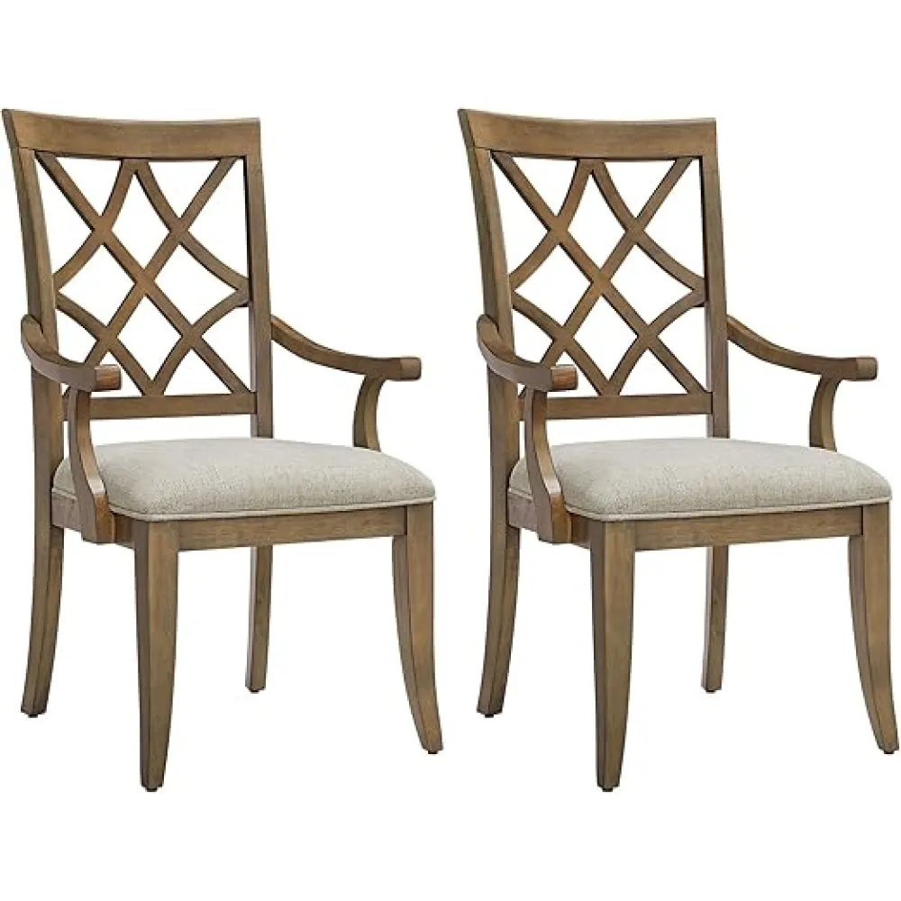 Comfortable Mid Century Retro Arm Dining Chairs Set of 2, Upholstered White Oak for Kitchen and Living Room