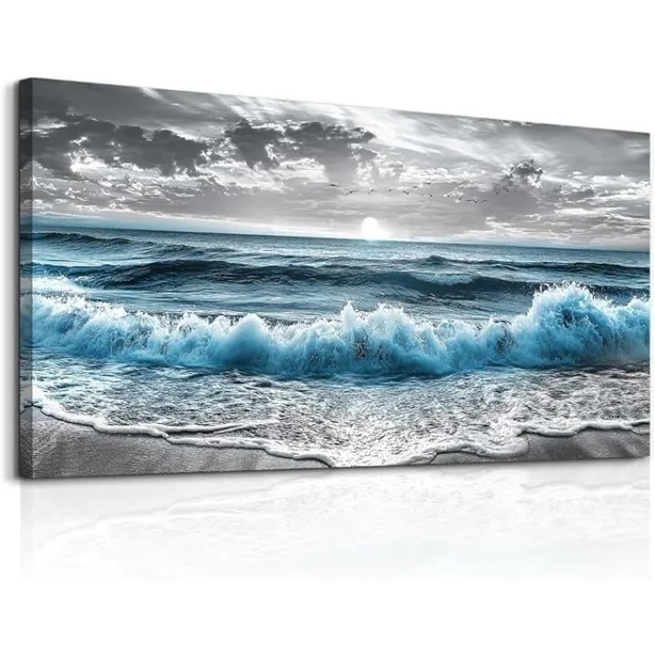 ZUITINGHUA Canvas Wall Art For Living Room Wall Decor For Bedroom Office Wall Decoration Sea Wave Landscape Painting Black And White Pictures Artwork Room Aesthetic Home Decor 20x40 In