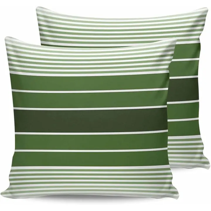 Outdoor Waterproof Throw Pillow Covers Set of 2 Forest Green Stripes Decorative Pillowcases Square Outdoor Pillows Cushion Case 26x26 Inch Gradient Striped Patio Pillows for Couch Sofa Bed Garden