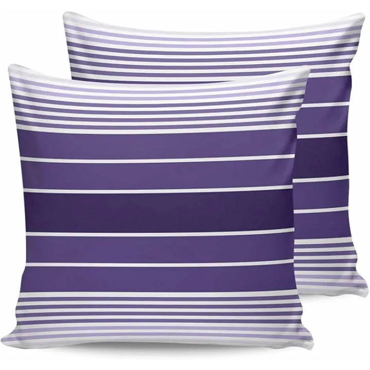 Outdoor Waterproof Throw Pillow Covers Set of 2 Purple Stripes Decorative Pillowcases Square Outdoor Pillows Cushion Case 16x16 Inch Gradient Striped Patio Pillows for Couch Sofa Bed Garden