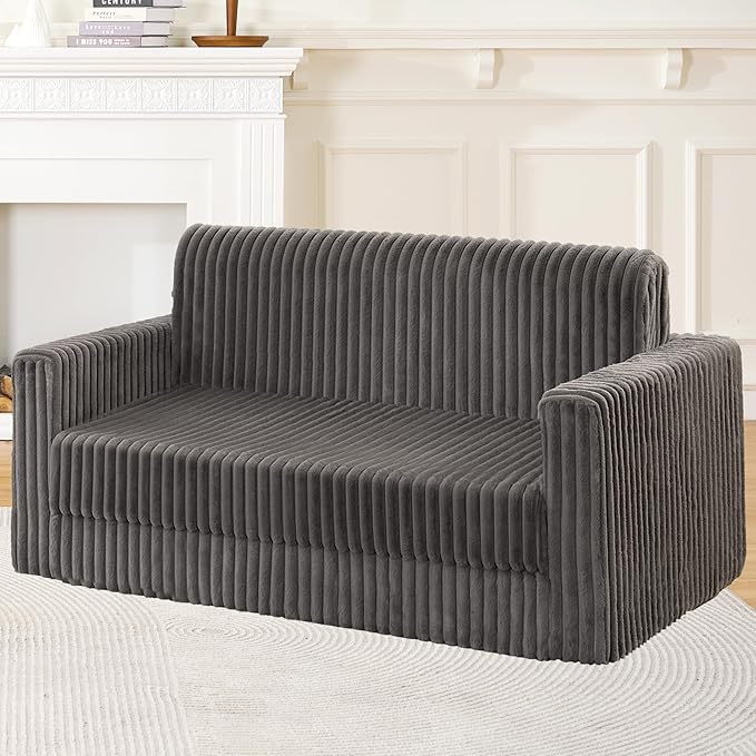 HABUTWAY 2-in-1 Couch Sofa Folding Bed, Sleeper Love Seat with Armrest, Comfy Floor Couch, Lounge Chair Bed, Multi-Functional Lazy Sofa for Bedroom Living Room Dorm Home Office (Grey)