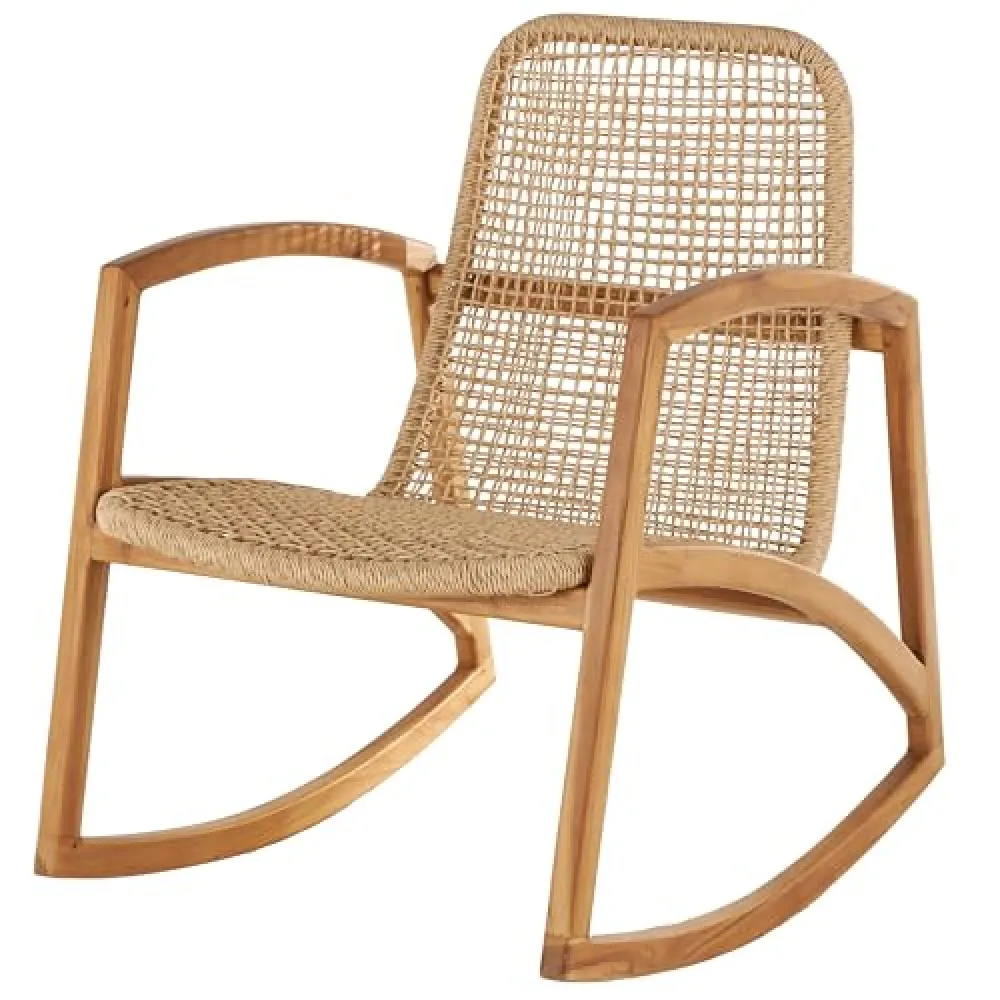 Deco 79 Plastic Rattan Handmade Living Room Accent Chair Woven Rectangular Side Chair with Teak Frame, Corner Chair 24" x 24" x 34", Light Brown