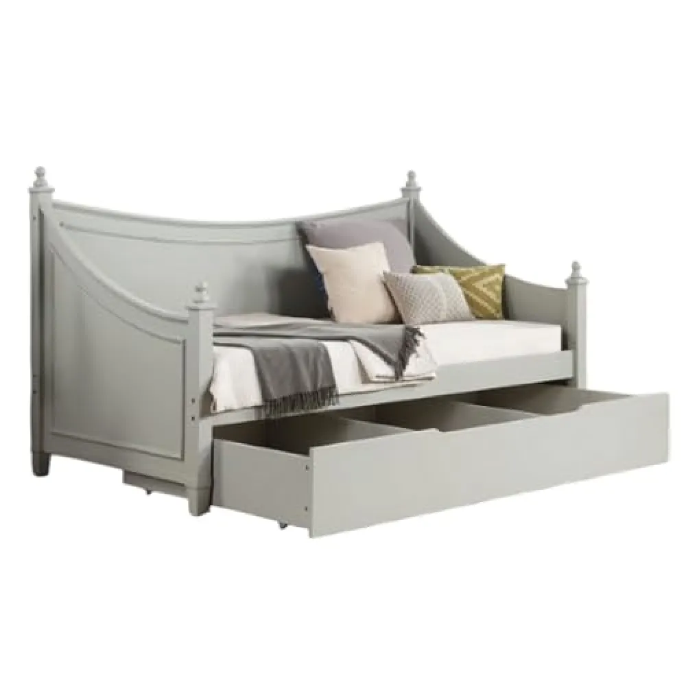 Benjara Kiki Twin Size Daybed, 4 Poster Design, Modern Light Gray Finish