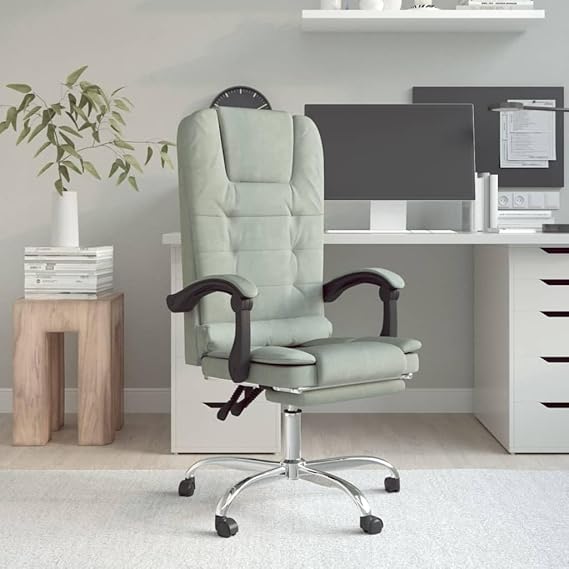 Massage Reclining Office Chair Light Gray Velvet Stable Chair