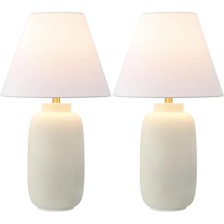 JONATHAN Y JYL5603B-SET2 Elinore 24.5" Minimalist Scandinavian Resin/Iron Ginger Jar LED Table Lamp for Bedroom, Living Room, Office, College, Nightstands and Coffee Table, Matte Cream (Set of 2)