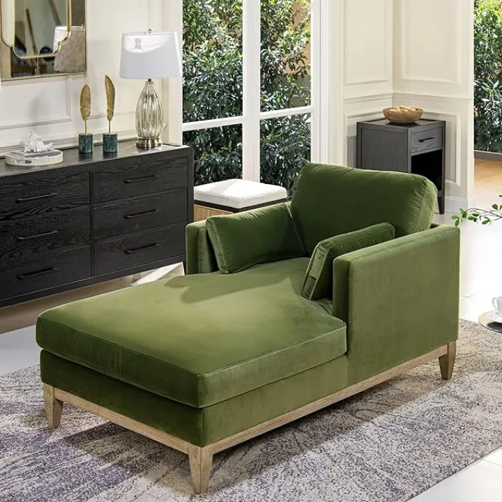 65" Modern Farmhouse Chaise Lounge Chair, French Beige Performance Velvet,Perfect for Living Rooms