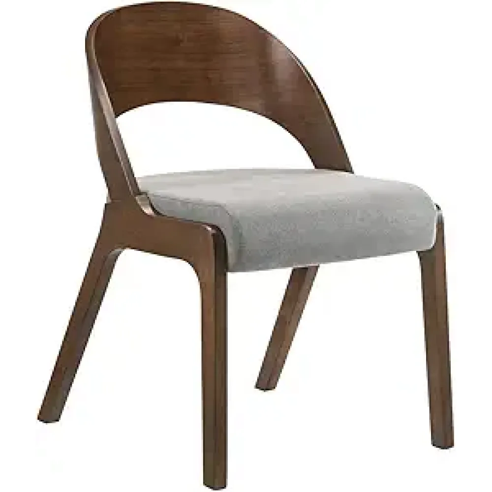 Handcrafted Haven Curved Back Dining Chair Set of 2 Brown Wood Frame with Gray Faux Leather Seat 23 x 20 x 30.5 Inch