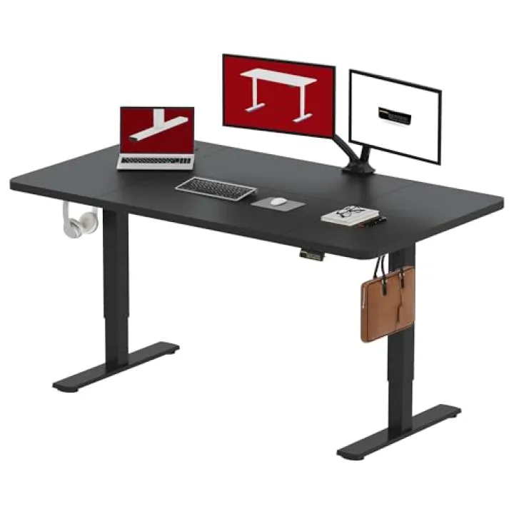 SANODESK Scrivania regolabile in altezza 160 x 60 cm con funzione memoria, sedile elettrico per ufficio, scrivania ergonomica per computer con design moderno e piano in quattro pezzi