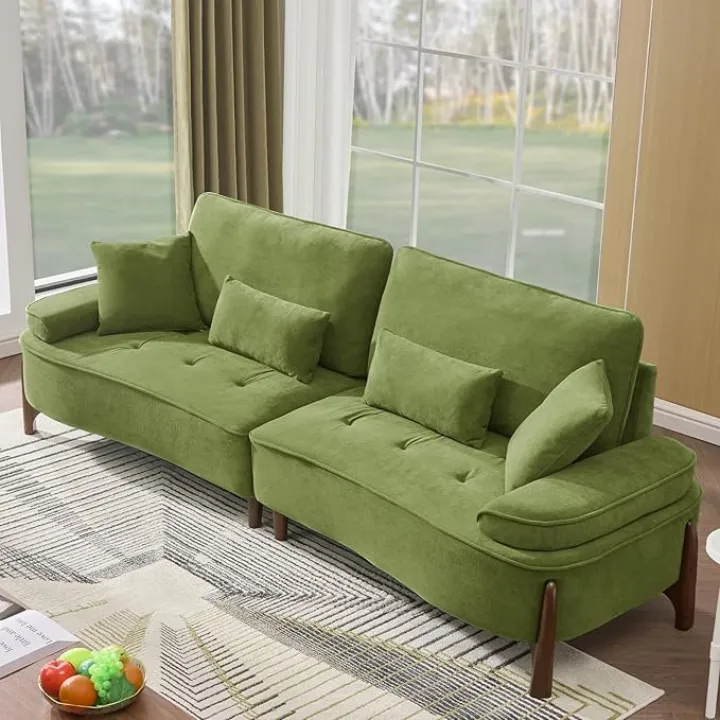 103'' Modern Minimalist Modular Sectional Cloud Sofa Luxury 3 Seater Modular Sofa Tufted Cushions, Deep Seat with Curved Armrests for Living Room, Apartment, Bedroom (Green, 103inch)