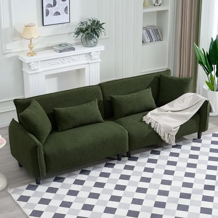 97'' Modern Minimalist Modular Sectional Cloud Sofa Teddy Velvet Sofa 3 Seater Modular Sofas Tufted Cushions, Deep Seat and Wide Seat for Living Room, Apartment, Bedroom (Green, 97inch)