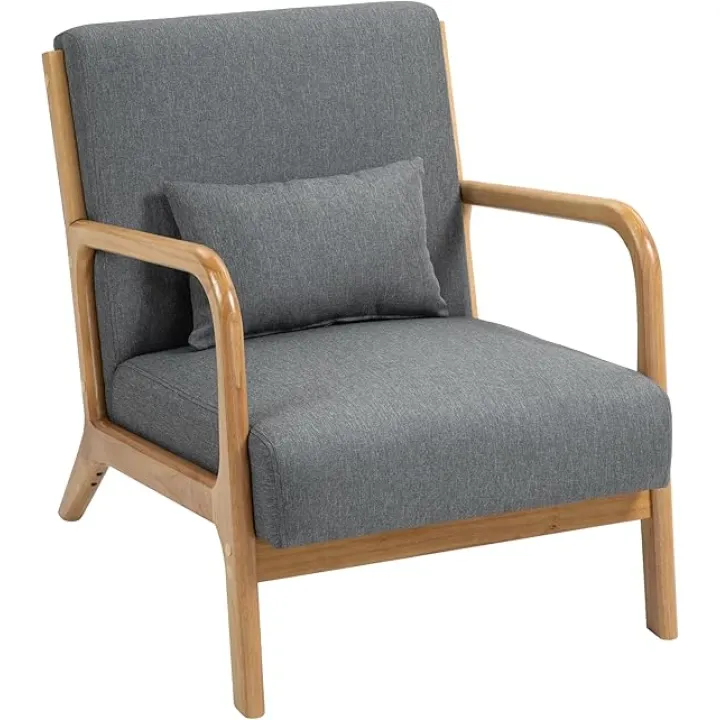 Accent Chair, Mid Century Modern Armchair with Pillow, Upholstered Lounge Sofa Reading Side Chair for Living Room Bedroom