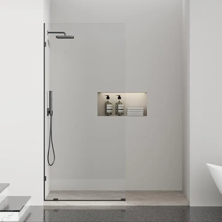 Frameless Fixed Shower Screen 34" W × 74" H, Shower Glass Panel, 5/16"(8mm) SGCC Clear Tempered Glass Shower Door,Matte Black