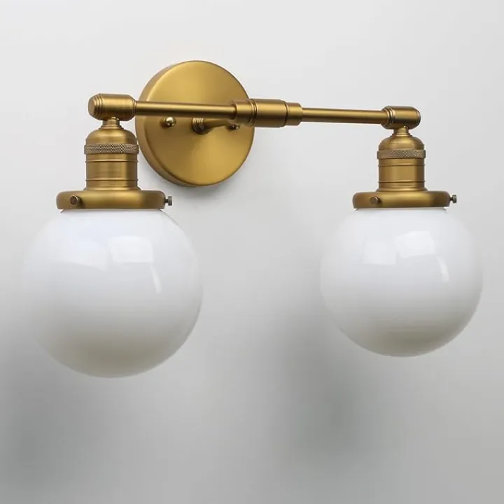 Pathson Milk White 2-Light Wall Sconces, Hardwired Bathroom Sconces for Mirror, Globe Glass Wall Vanity Lights Vintage Wall Sconce Lamp for Living Room Bedroom Farmhouse Lighting