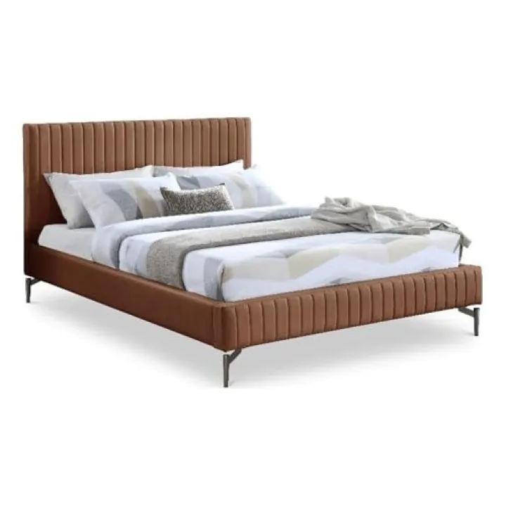 MAKLAINE Modern/Contemporary Cognac Vegan Faux Leather Queen Bed