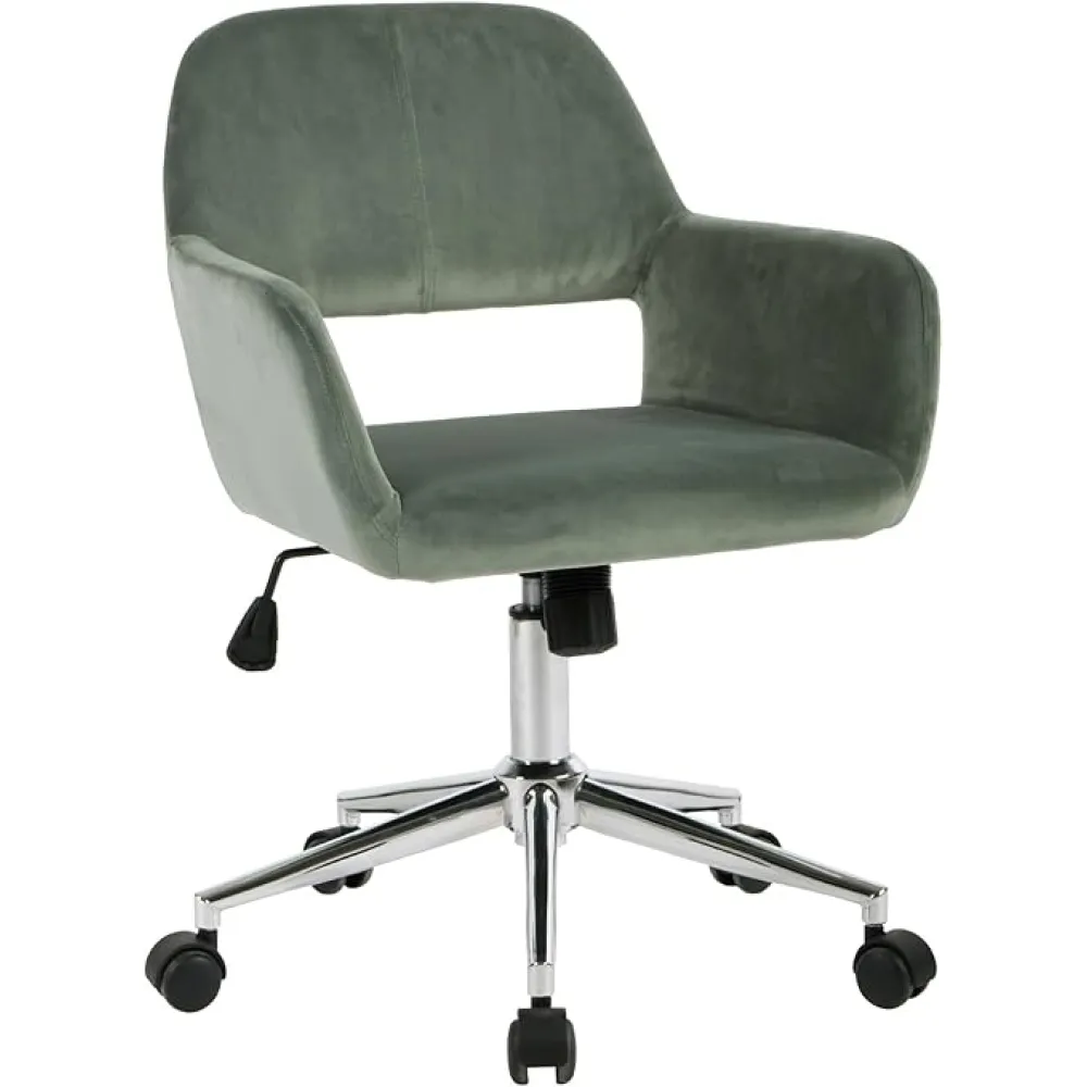 FurnitureR Velvet Home Office Chair, Mid Back Swivel Rolling Vanity Chairs with Arms, Adjustable Desk Chair for Living Room, Bedroom, Make-up, Studying, Small Spaces - Green