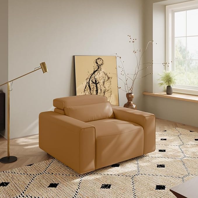 49" Power Single Reclining Sofa, Leather Recliner Couch with Electric Backrest and Footrest, Single Seat Electric Sofa for Office or Bedroom, Electric Recliner with Wide Seating, Khaki