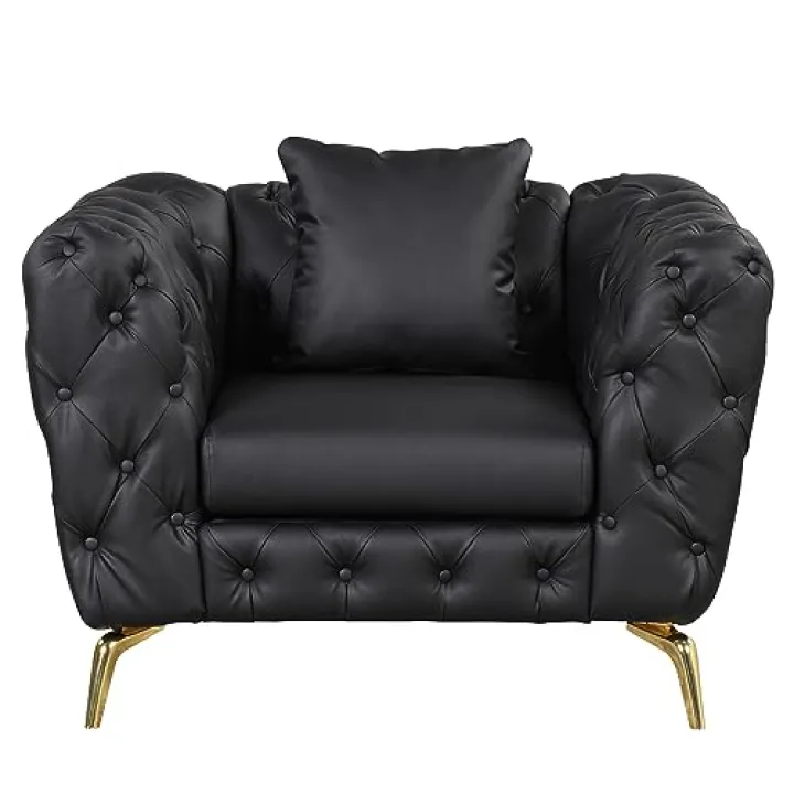 44" Modern Sofa Couch PU Upholstered Sofa with Sturdy Metal Legs, Button Tufted Back, Single Sofa Chair for Living Room,Apartment,Home Office, Black