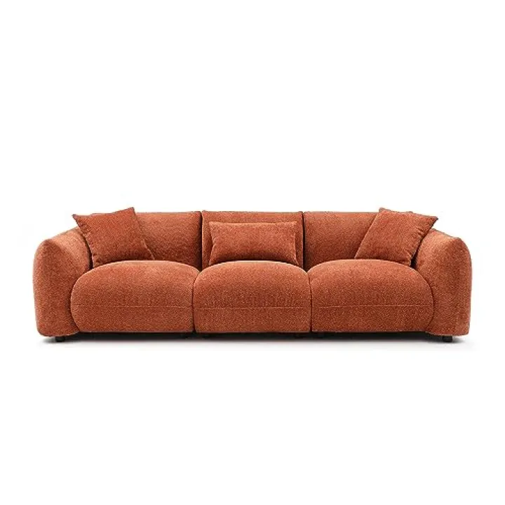 Mid Century Modern Couch 3 Seater Sofa for Living Room, Bedroom. Orange