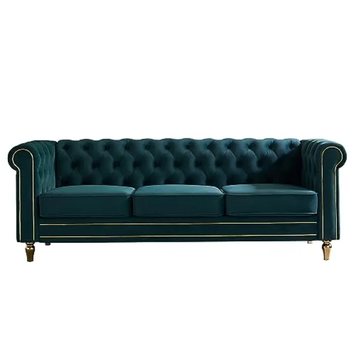 Velvet Sofa 84.65 inch for Living Room Green Color