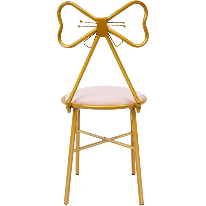 Modern Vanity Chair Stool, Dressing Table Desk Makeup Girl Chair w/Butterfly Bow Backrest & Pink Flannel, Side Table Seat for Girl Daughter Room Bedroom Living Room Home (Light Pink)