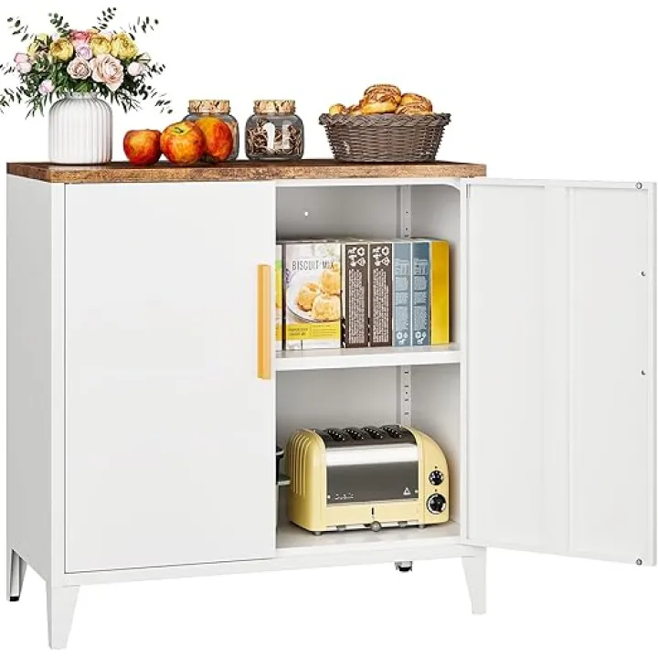 SISESOL White Storage Cabinet with Doors and Shelves,30 inch Small Pantry Cabinet Sideboard with Leg,Accent Cabinets with Storage,Side Floor Cabinets for Home,Kitchen,Coffee Bar,Dining/Living Room