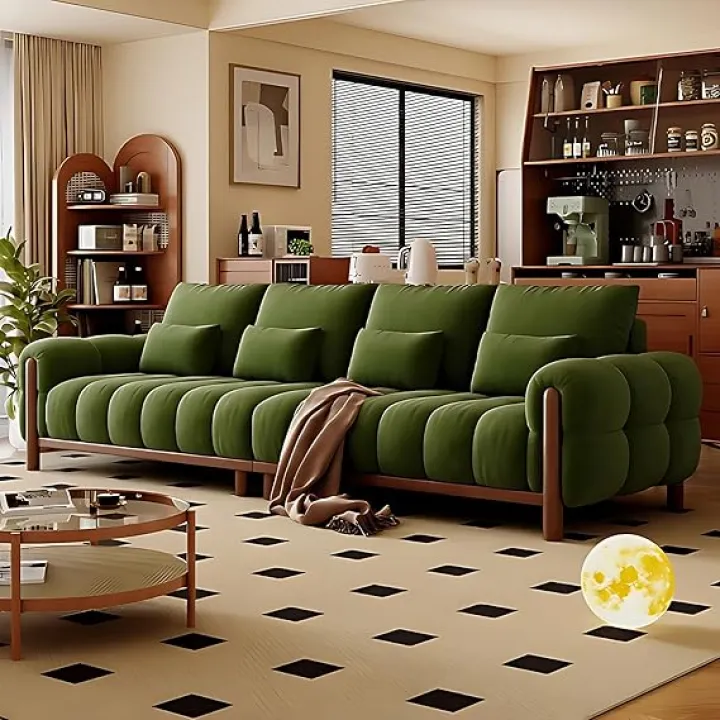 Sofos for Living Room 141.7" - Modern Big Couches with 27.6" Extra Deep Seats, Solid Wood Sofa Legs & 3 Pillows, Comfy Cloud for Living Room, Apartment, Green