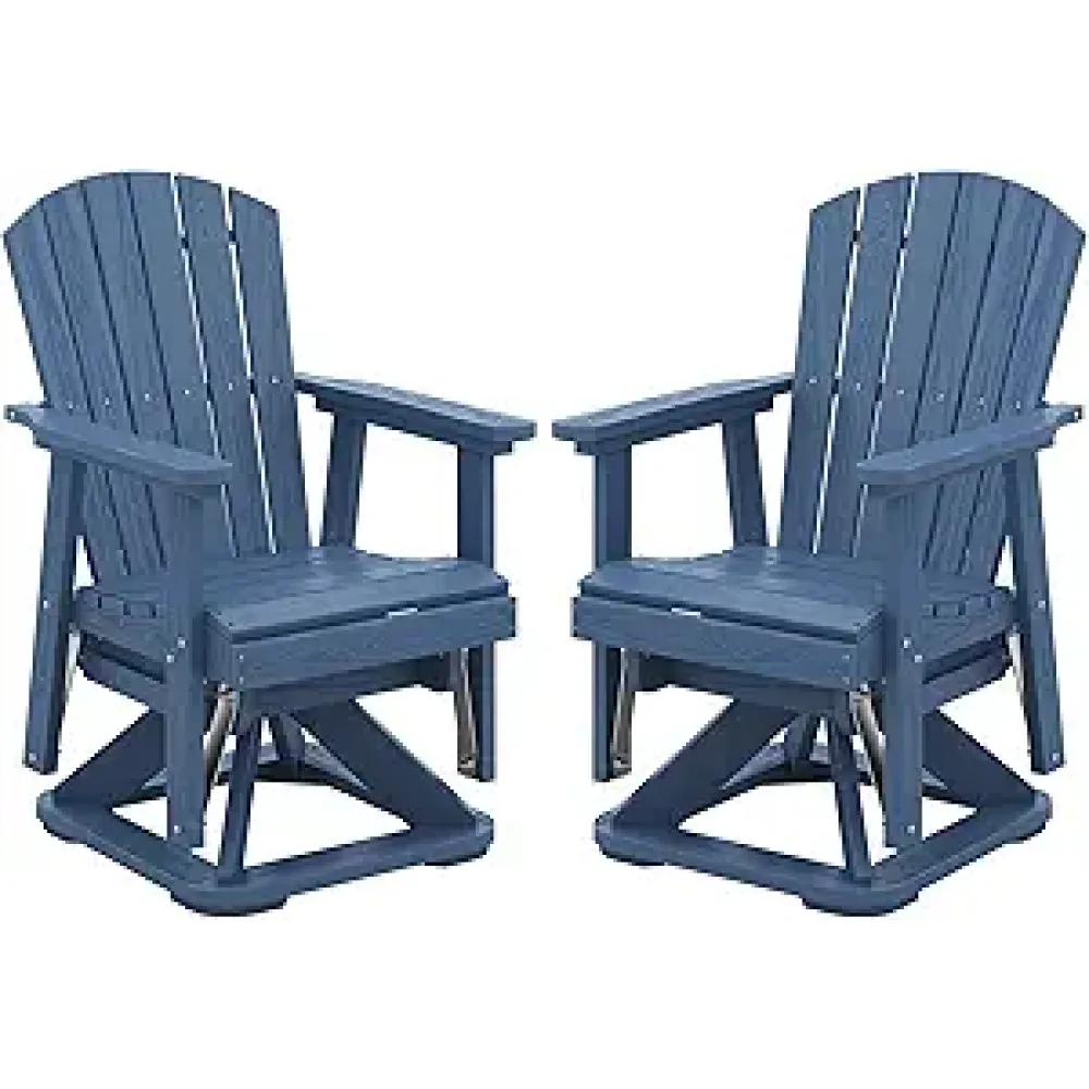 SERWALL Adirondack Swivel Glider Chair, HDPE Patio Swivel Glider Set of 2, All-Weather Glider Chair for Porch, Balcony, Navy Blue