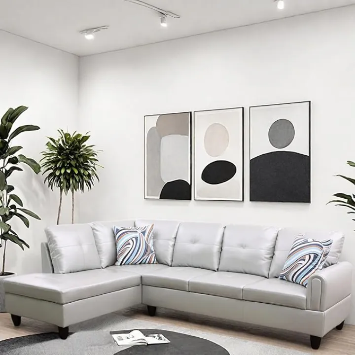 L Shaped Couch, Modular Sectional Sofa with Chaise, Modern Modular Sofas Furniture Sofa Couches for Living Room/Apartment/Office/Bedroom, Silver Green