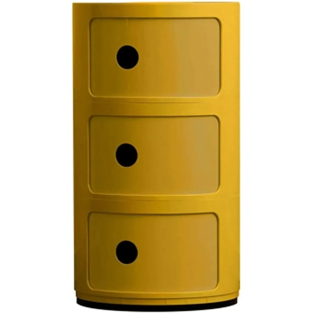 Nordic 3-Tier Small Round Nightstand, Sliding Door Storage Cabinet, Simple Bedroom Side Table for Home Furniture, Orange(Khaki)