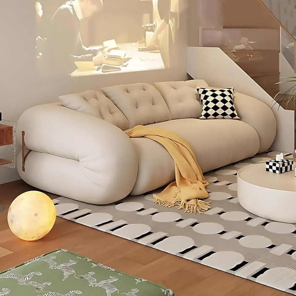 98.4IN Convertible Sleeper Sofa - Boneless Couch Bed, Cloud Backrest Cushion & Safe Rounded Design | Couches Furniture for Living Room, Apartment, White