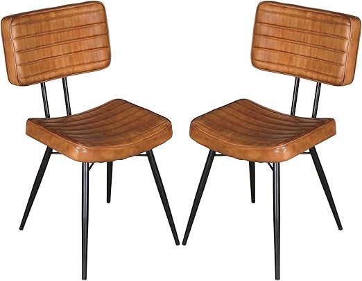 Chic Tufted Camel Leather Side Chairs for Cozy Gatherings, Set of 2, for Dining and Social Spaces